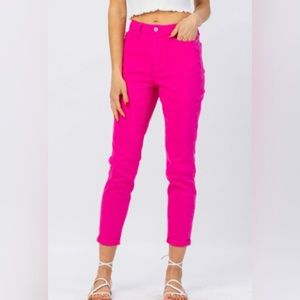 JUDY BLUE HOT PINK CUFFED SLIM DENIM SIZE 7